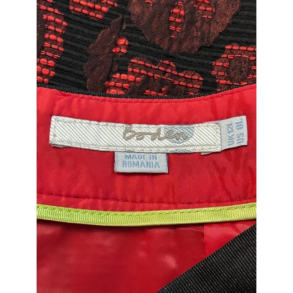 Boden Red Black Jacquard Floral Pencil Skirt US 8L Lined Knee Length Academia